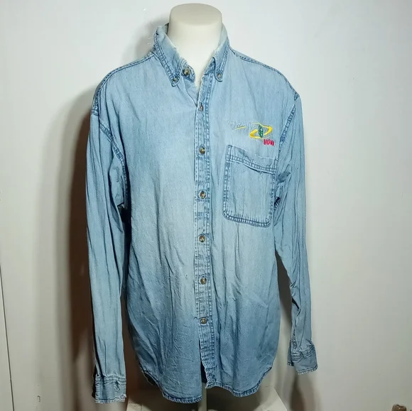 Ultra Club Men's Blue Jean Long Sleeve Button Down Shirt Sz Lg - Picture 5 of 12